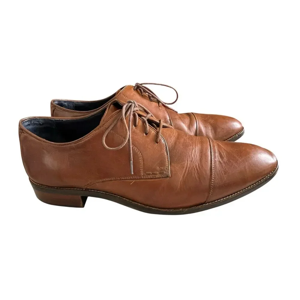 Cole Haan Grand.OS Lenox Hill Leather Dress Shoe Sz 13 Wide Cognac Cap Toe Derby